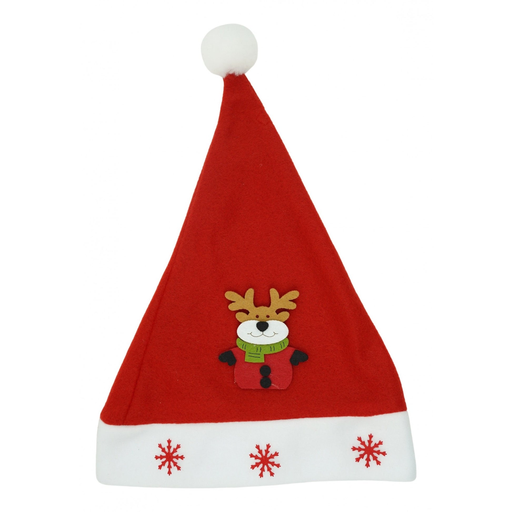 Caciulita de Mos Craciun, Klevo,cu model de Ren si ornament fulg de nea, rosie, marime universala, material textil