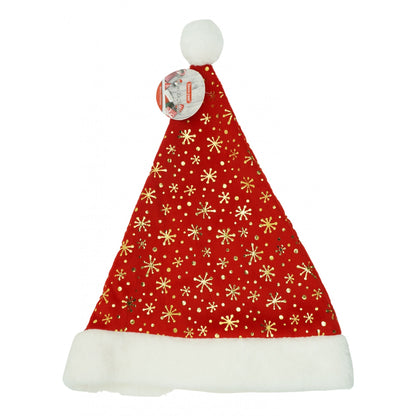 Caciulita de Mos Craciun, Klevo,cu ornament auriu fulg de nea, rosie, marime universala, material textil