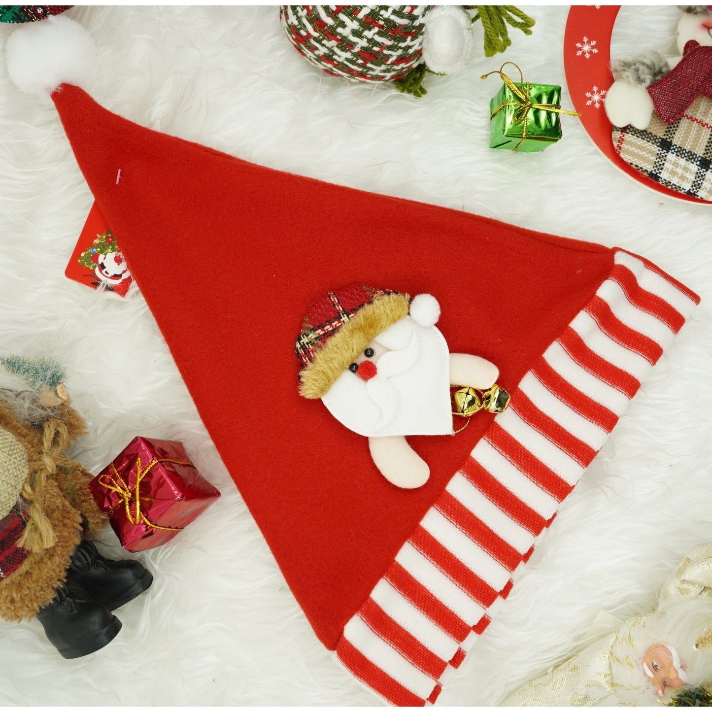 Caciulita de Mos Craciun, Klevo,cu ornament de Mos Craciun, rosie, marime universala, material textil