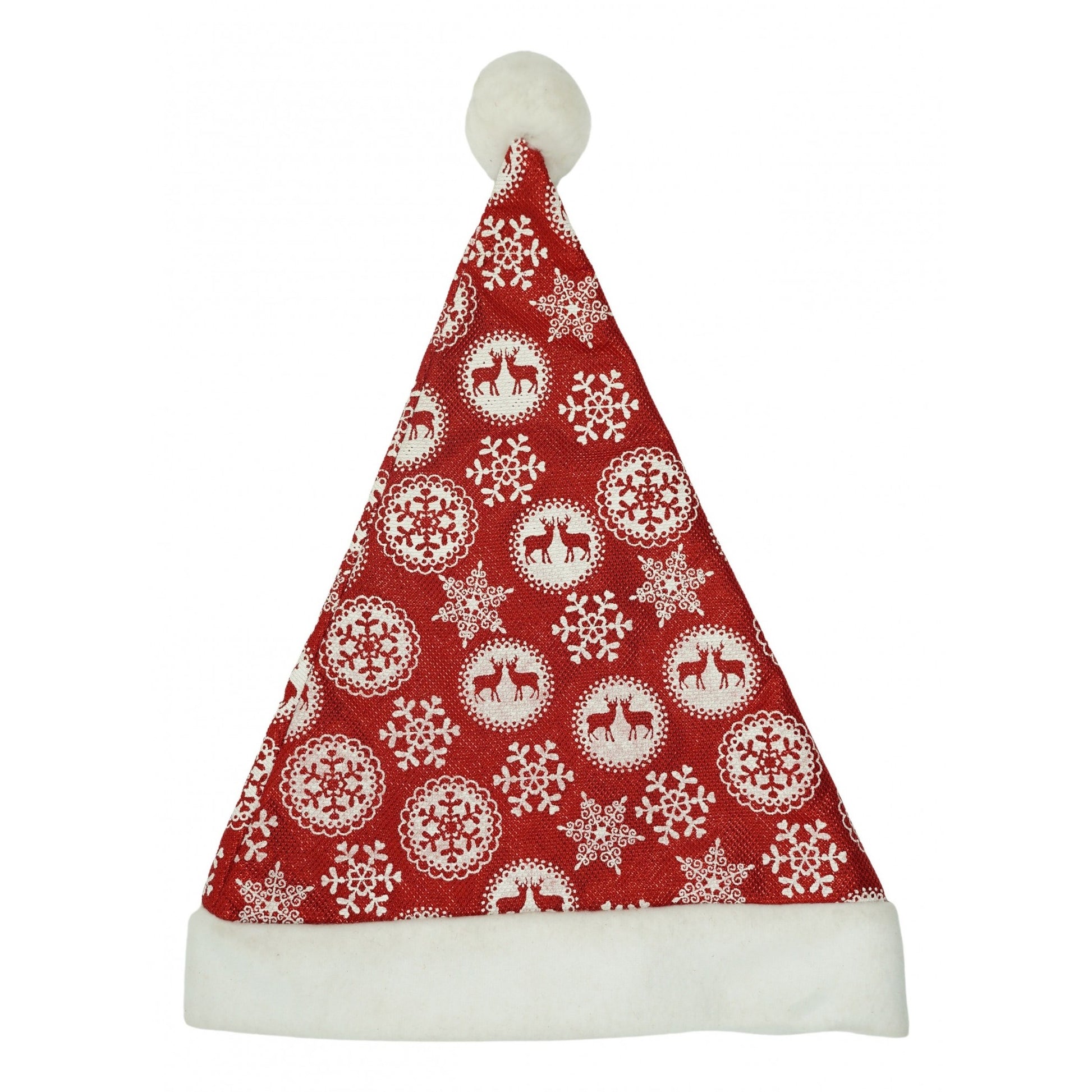 Caciulita de Mos Craciun, Klevo,cu ornament fulg de nea si sclipici, rosie, marime universala, material textil