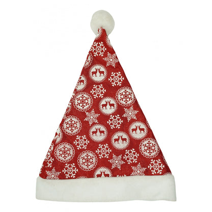 Caciulita de Mos Craciun, Klevo,cu ornament fulg de nea si sclipici, rosie, marime universala, material textil