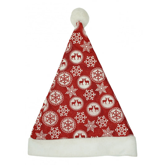 Caciulita de Mos Craciun, Klevo,cu ornament fulg de nea si sclipici, rosie, marime universala, material textil