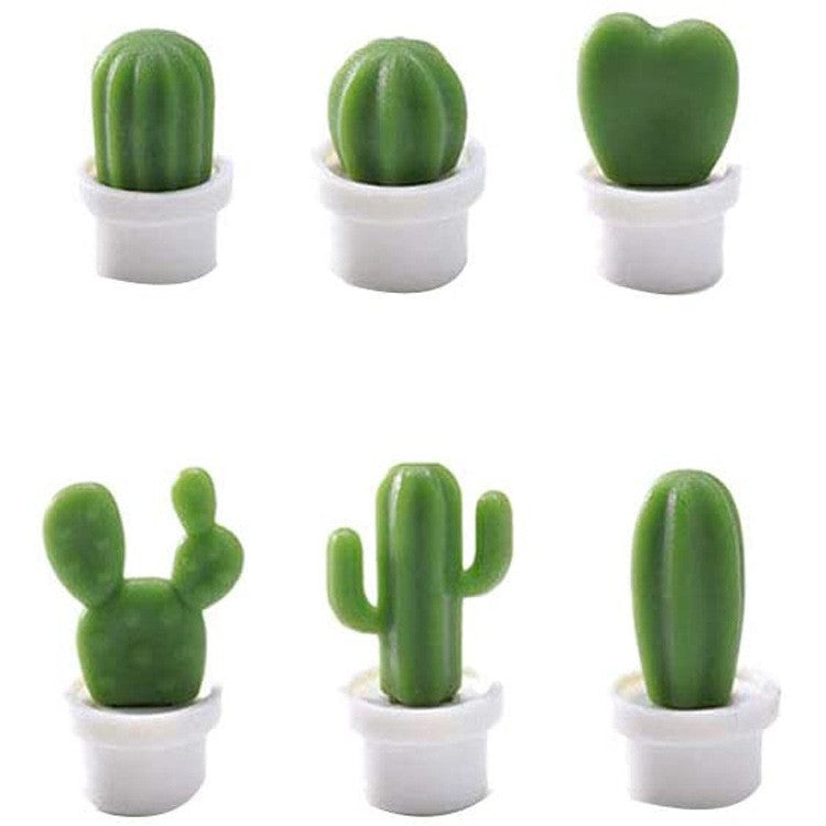 Set 6 Magneti de Frigider, Klevo, Model Cactusi in Ghiveci, din ABS si Magnet, Verde/Alb