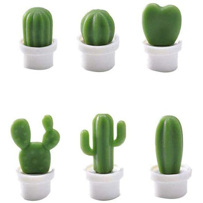 Set 6 Magneti de Frigider, Klevo, Model Cactusi in Ghiveci, din ABS si Magnet, Verde/Alb