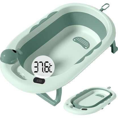Cada de Baie, Klevo, pentru Copii 0 luni - 6 Ani, cu Termometru, Pliabila, Perna Suport Inclusa, din Plastic, 81.5 x 49 x 21.5 cm, Verde