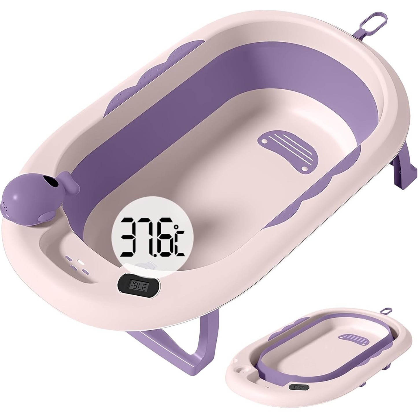 Cada de Baie, Klevo, pentru Copii 0 luni - 6 Ani, cu Termometru, Pliabila, Perna Suport Inclusa, din Plastic, 81.5 x 49 x 21.5 cm, Mov