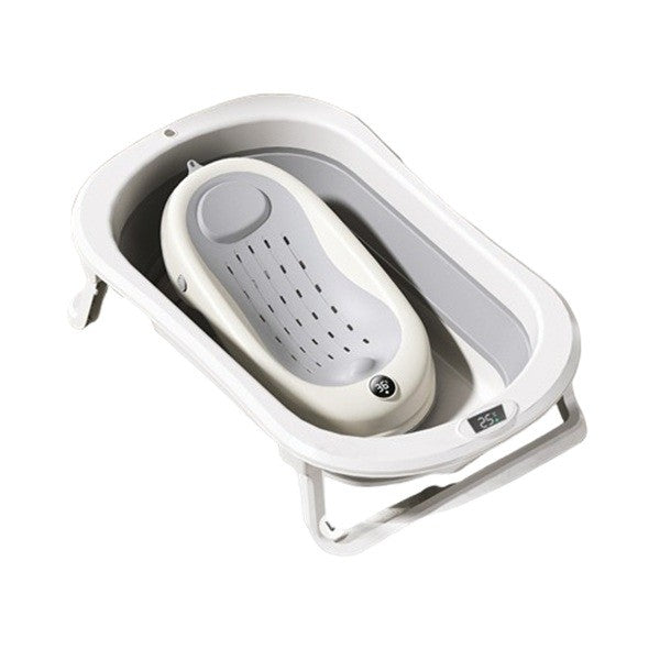 Cada de Baie Pliabila, Klevo, cu Suport, Indicator de Temperatura, 0-8 Ani, din PP+TPR, 45 l Capacitate, 80 x 50 x 23 cm, Gri