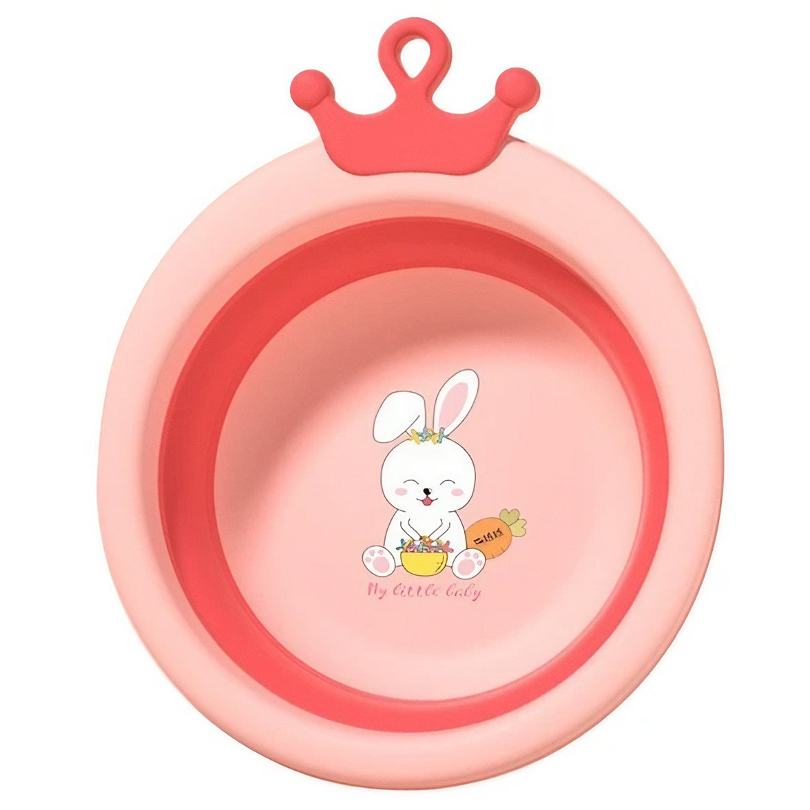 Cada Pliabila pentru Baie pentru Copii, Klevo, Cadita pentru Bebelusi, Model Rotund cu Iepuras, Roz, 30x31x3.5 cm, 3.3 L