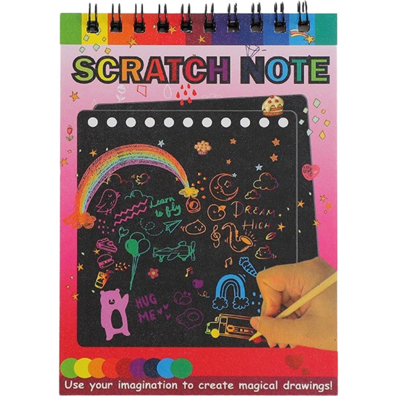 Caiet cu fise razuibile Klevo, DIY Magic Scratch, 12 File, Curcubeu, Creion din Lemn, Cartonase negre, 14 x 10 cm, rosu