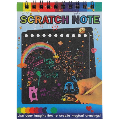Caiet cu fise razuibile Klevo, DIY Magic Scratch, 12 File, Curcubeu, Creion din Lemn, Cartonase negre, 14 x 10 cm, albastru
