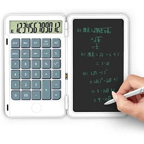 Calculator de Mana Reincarcabil cu Tabla de Scris, Klevo, Calculator Portabil, Ecran LCD, Afisaj cu 12 Cifre, Ecran de 15 cm, Culoare Alb