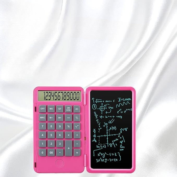 Calculator de Mana Reincarcabil cu Tabla de Scris, Klevo, Calculator Portabil, Ecran LCD, Afisaj cu 12 Cifre, Ecran de 15 cm, Culoare Roz