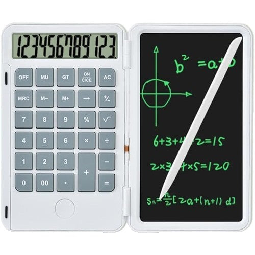 Calculator de Mana Reincarcabil cu Tabla de Scris, Klevo, Calculator Portabil, Ecran LCD, Afisaj cu 12 Cifre, Ecran de 15 cm, Culoare Alb