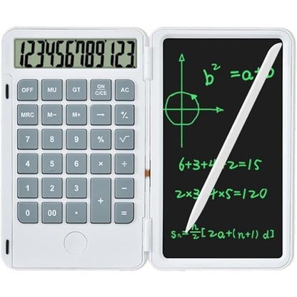 Calculator de Mana Reincarcabil cu Tabla de Scris, Klevo, Calculator Portabil, Ecran LCD, Afisaj cu 12 Cifre, Ecran de 15 cm, Culoare Alb
