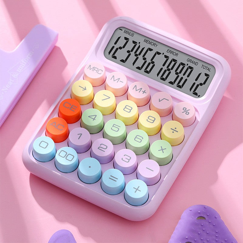 Calculator Electronic pentru Copii, Klevo, Calculator Dragut pentru Scoala Primara, Ecran mare 12 digits si Tastatura Mecania, 16 x 11 x 2 cm, Roz