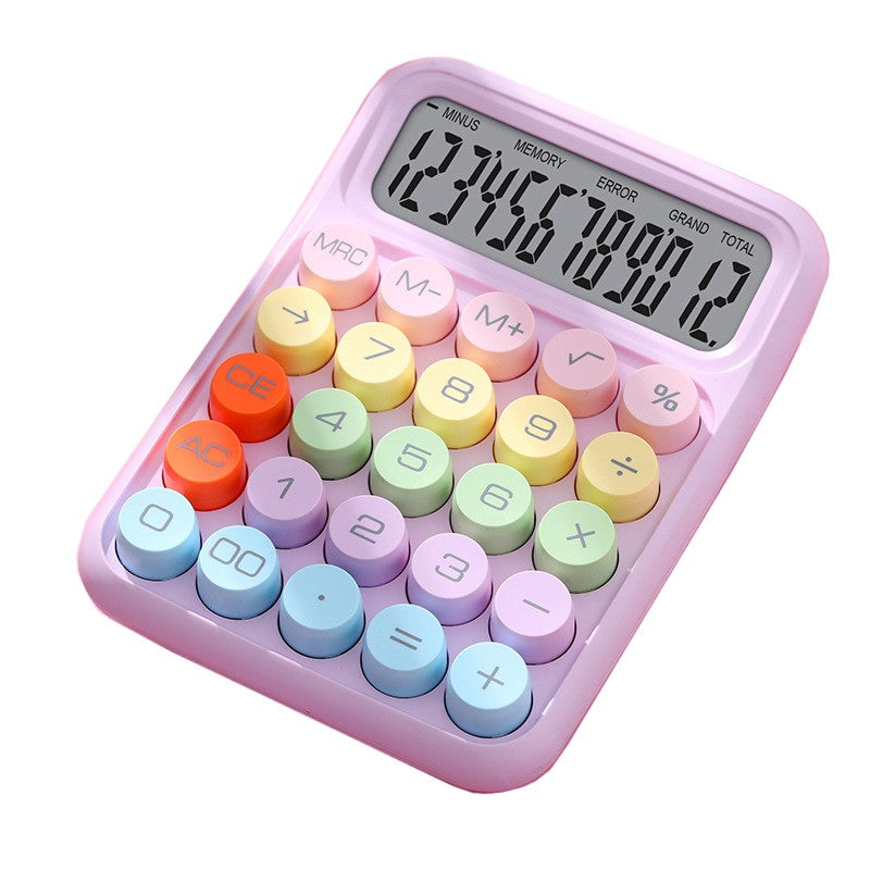 Calculator Electronic pentru Copii, Klevo, Calculator Dragut pentru Scoala Primara, Ecran mare 12 digits si Tastatura Mecania, 16 x 11 x 2 cm, Roz