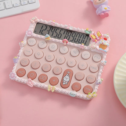 Calculator Electronic pentru Fete, Klevo, Calculator Dragut pentru Scoala Primara, Ecran mare 12 digits si Tastatura Mecania, 15 x 12.5 cm, Decor cu elemente 3D pentru Fete, Roz