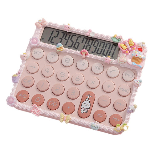 Calculator Electronic pentru Fete, Klevo, Calculator Dragut pentru Scoala Primara, Ecran mare 12 digits si Tastatura Mecania, 15 x 12.5 cm, Decor cu elemente 3D pentru Fete, Roz