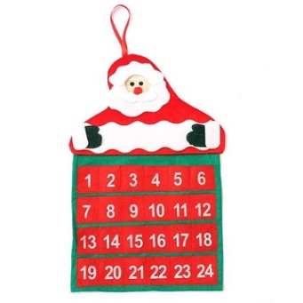 Calendar de Craciun Klevo, Mos Craciun, tip decoratiune, material poliester, cu buzunarele, pentru brad sau prete, 20 x 30 cm, multicolor