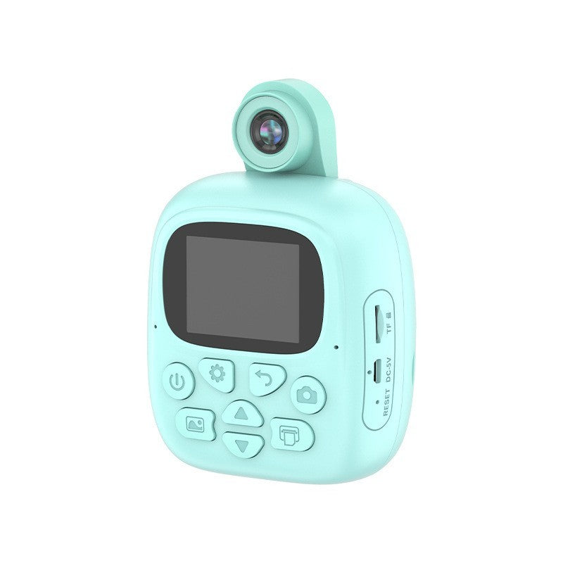Camera Instantanee pentru Copii, Klevo, Camera Frontala + Selfie, cu Functie de Printare, Cablu USB-C, Bluetooth, Compatibil iOS/Android, Imprimare APP, Model Dino, Albastru