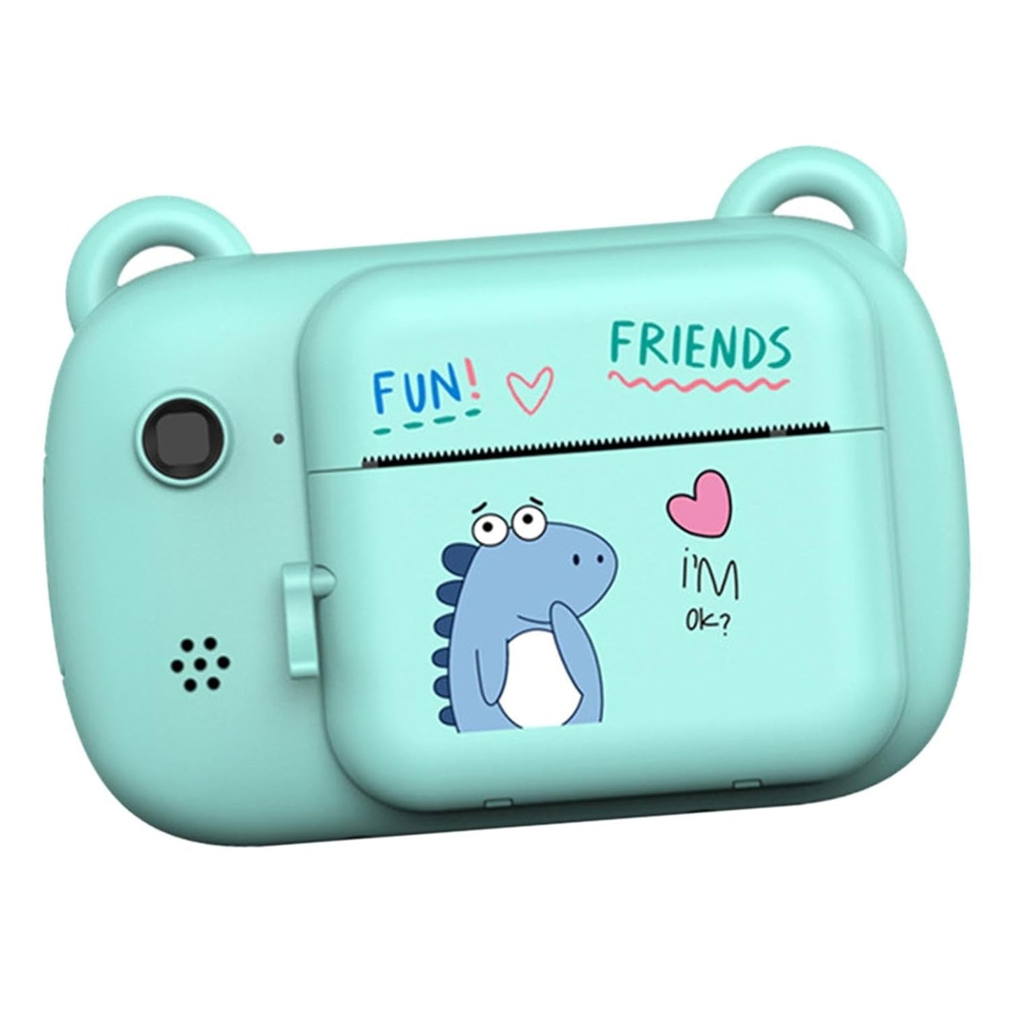 Camera Instantanee pentru Copii, Klevo, Camera Frontala + Selfie, cu Functie de Printare, Cablu USB-C, Bluetooth, Compatibil iOS/Android, Imprimare APP, Model Dino Love, Albastru