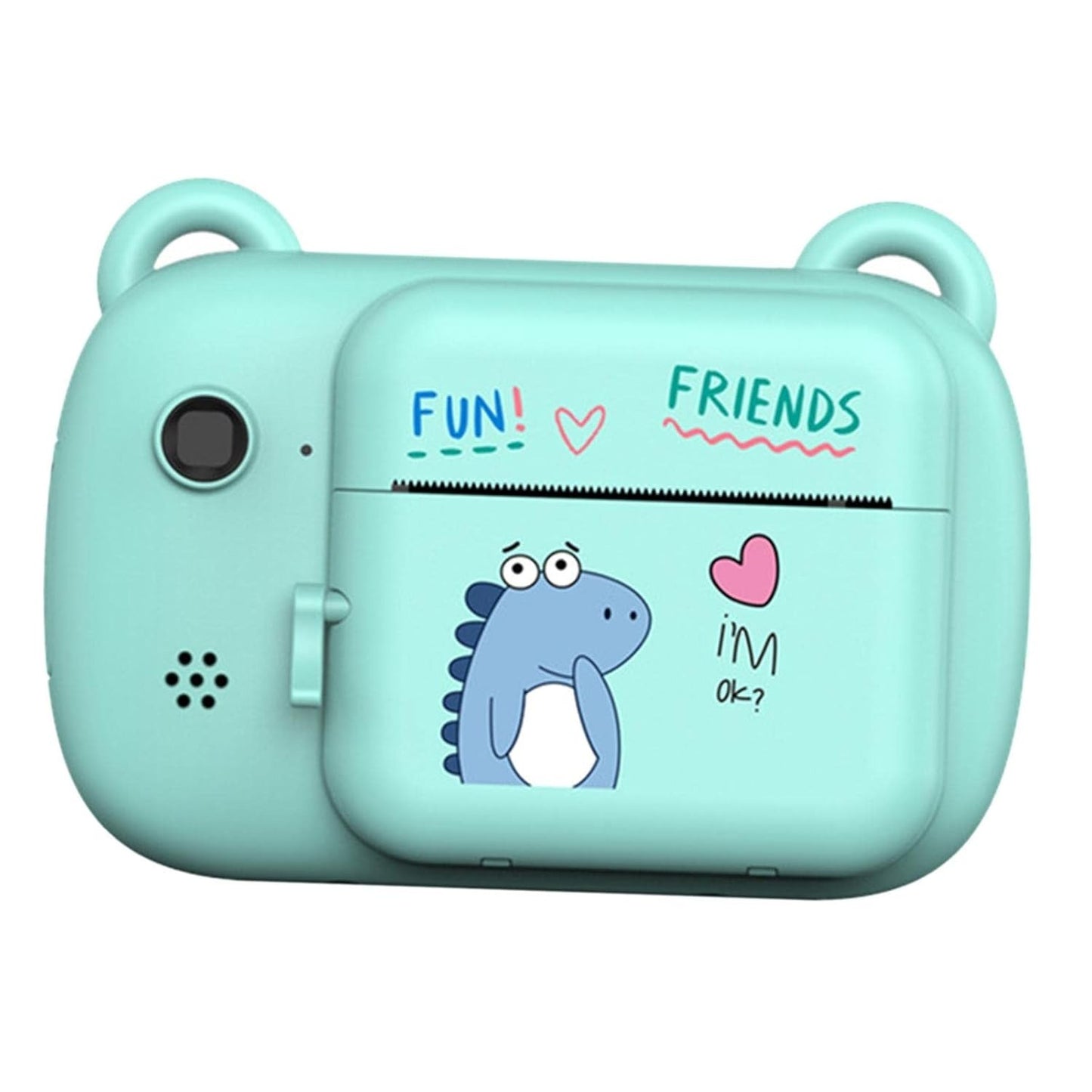 Camera Instantanee pentru Copii, Klevo, Camera Frontala + Selfie, cu Functie de Printare, Cablu USB-C, Bluetooth, Compatibil iOS/Android, Imprimare APP, Model Dino Love, Albastru