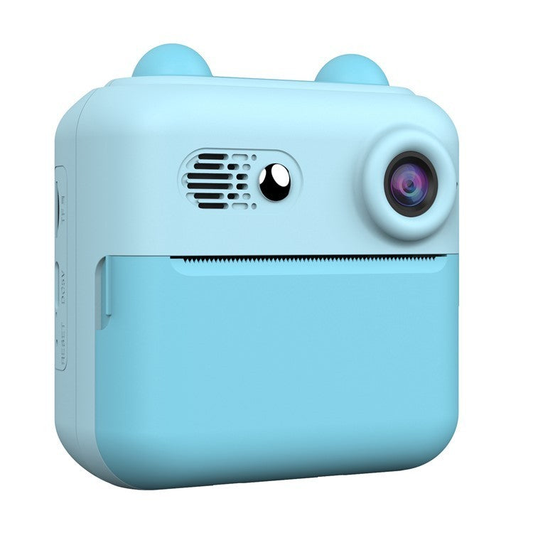 Camera Instantanee pentru Copii, Klevo, cu Functie de Printare, Cablu USB-C, Bluetooth, compatibil iOS/Android, Imprimare APP, Model Urechi, Snur Subtire Inclus, Albastru