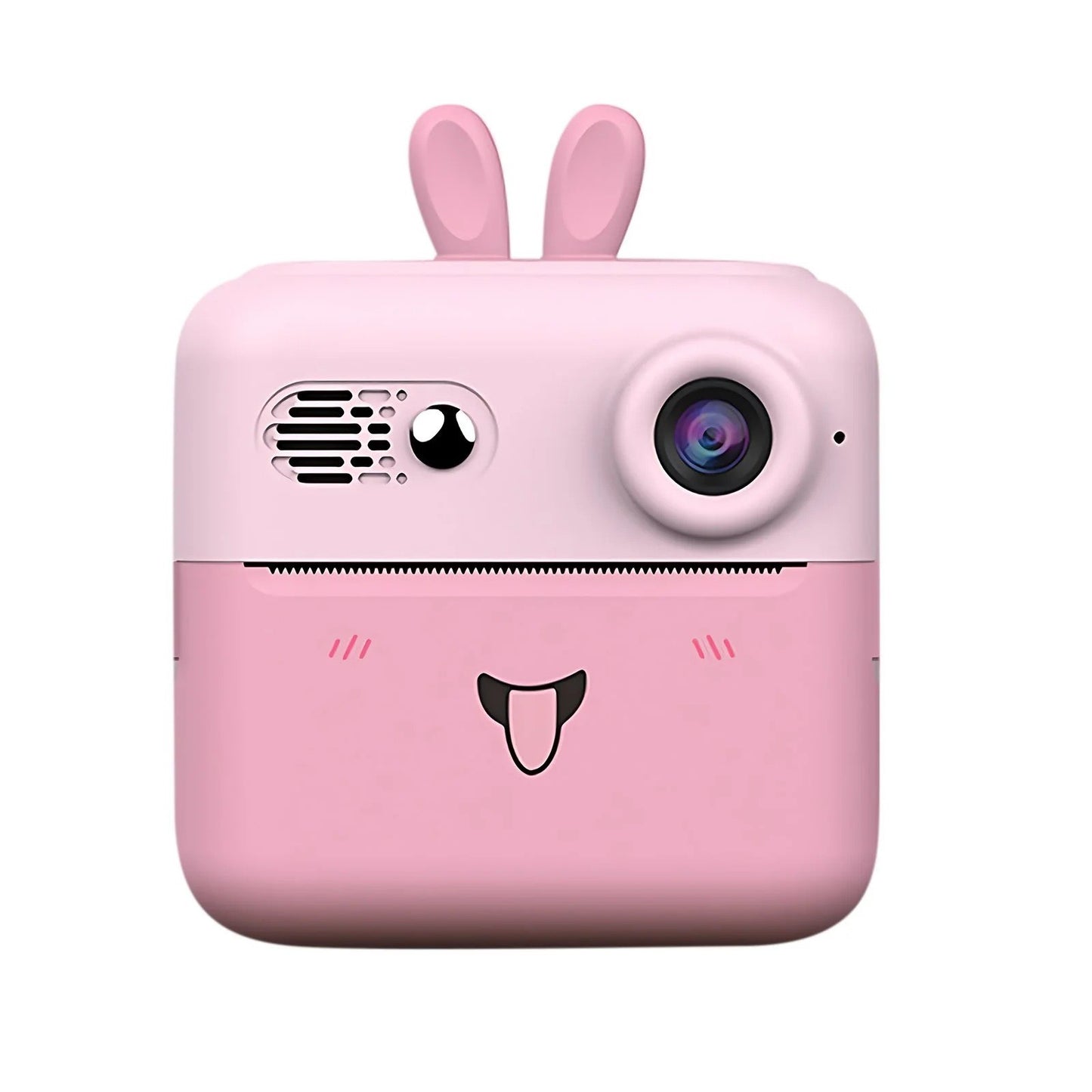 Camera Instantanee pentru Copii, Klevo, cu Functie de Printare, Cablu USB-C, Bluetooth, Compatibil iOS/Android, Imprimare APP, Model Iepure, Snur de Agatat Inclus, Roz