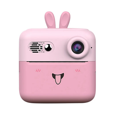 Camera Instantanee pentru Copii, Klevo, cu Functie de Printare, Cablu USB-C, Bluetooth, Compatibil iOS/Android, Imprimare APP, Model Iepure, Snur de Agatat Inclus, Roz