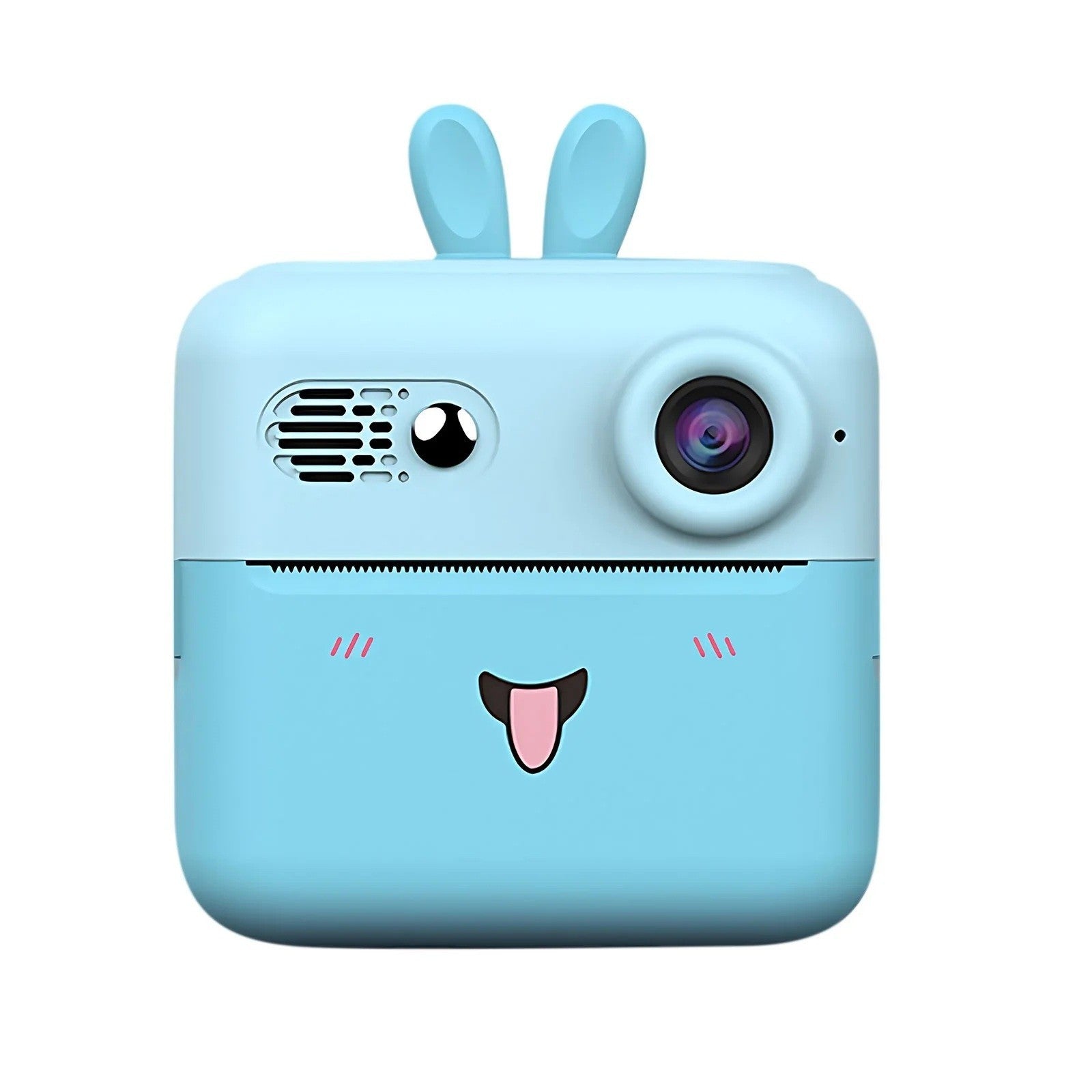 Camera Instantanee pentru Copii, Klevo, cu Functie de Printare, Cablu USB-C, Bluetooth, Compatibil iOS/Android, Imprimare APP, Model Iepure, Snur de Agatat Inclus, Albastru