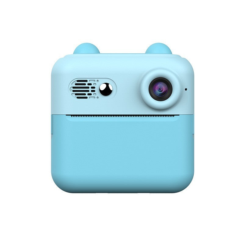 Camera Instantanee pentru Copii, Klevo, cu Functie de Printare, Cablu USB-C, Bluetooth, compatibil iOS/Android, Imprimare APP, Model Urechi, Snur Subtire Inclus, Albastru