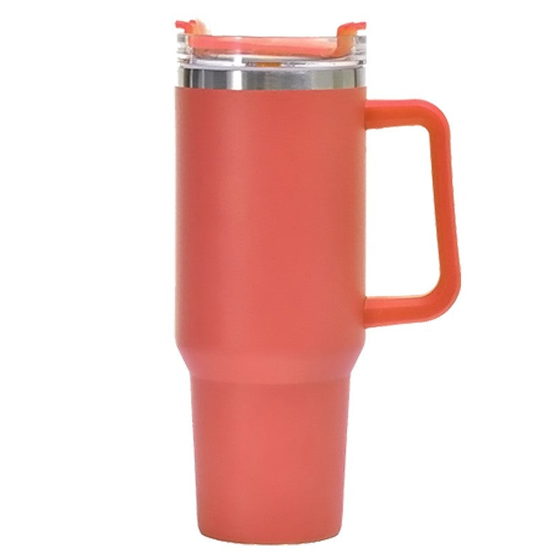 Cana Termos din Plastic, Klevo, pentru Bauturi Calde si Reci, cu Maner, 9.9x9.9x27 cm, Portocaliu