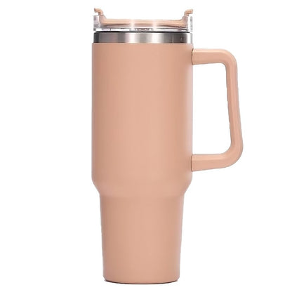 Cana Termos din Plastic, Klevo, pentru Bauturi Calde si Reci, cu Maner, 9.9x9.9x27 cm, Roz Pal