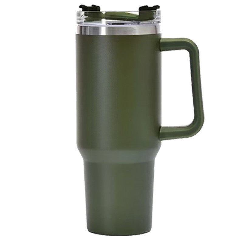 Cana Termos din Plastic, Klevo, pentru Bauturi Calde si Reci, cu Maner, 9.9x9.9x27 cm, Verde Army