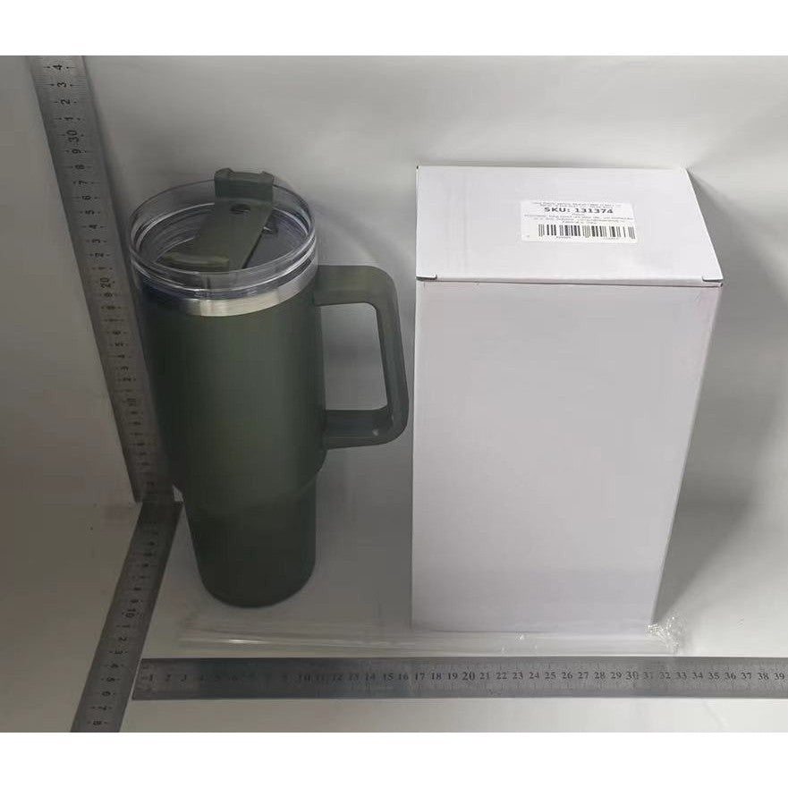Cana Termos din Plastic, Klevo, pentru Bauturi Calde si Reci, cu Maner, 9.9x9.9x27 cm, Verde Army