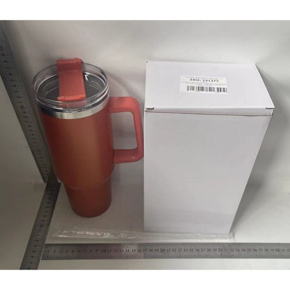 Cana Termos din Plastic, Klevo, pentru Bauturi Calde si Reci, cu Maner, 9.9x9.9x27 cm, Portocaliu