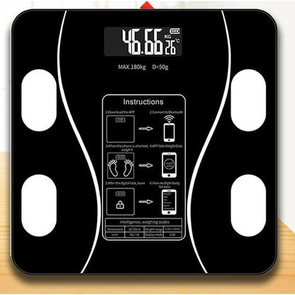 Cantar Electronic Inteligent De Baie Klevo Cu Aplicatie Smart, Corporal, Ecran Digital Iluminat, Termometru, Suporta Maxim 180 Kg, 26 x 26 cm