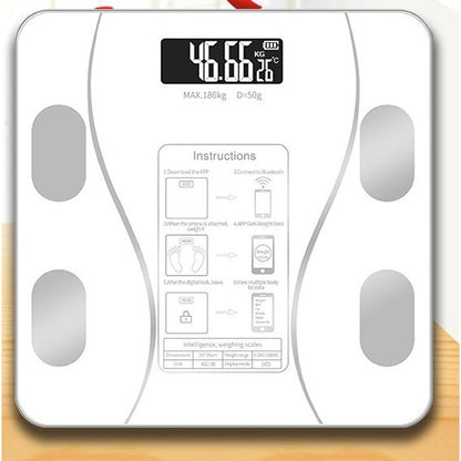 Cantar Electronic Inteligent De Baie Klevo Cu Aplicatie Smart, Corporal, Ecran Digital Iluminat, Termometru, Suporta Maxim 180 Kg, 26 x 26 cm, Baterii, Alb