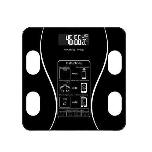 Cantar Electronic Inteligent De Baie Klevo Cu Aplicatie Smart, Corporal, Ecran Digital Iluminat, Termometru, Suporta Maxim 180 Kg, 26 x 26 cm
