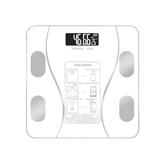 Cantar Electronic Inteligent De Baie Klevo Cu Aplicatie Smart, Corporal, Ecran Digital Iluminat, Termometru, Suporta Maxim 180 Kg, 26 x 26 cm, Baterii, Alb