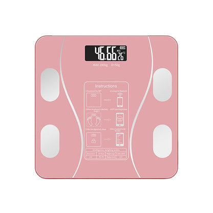 Cantar Electronic Inteligent De Baie Klevo Cu Aplicatie Smart, Corporal, Ecran Digital Iluminat, Termometru, Suporta Maxim 180 Kg, 26 x 26 cm, Baterii, Roz