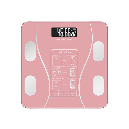 Cantar Electronic Inteligent De Baie Klevo Cu Aplicatie Smart, Corporal, Ecran Digital Iluminat, Termometru, Suporta Maxim 180 Kg, 26 x 26 cm, Baterii, Roz