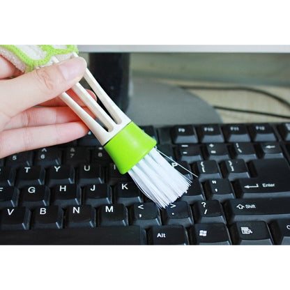 Perie Multifunctionala de Curatare, Klevo, pentru Ventilatie Auto, Doua Capete, Moale, Microfibra, Alb-Verde, 16.25cm