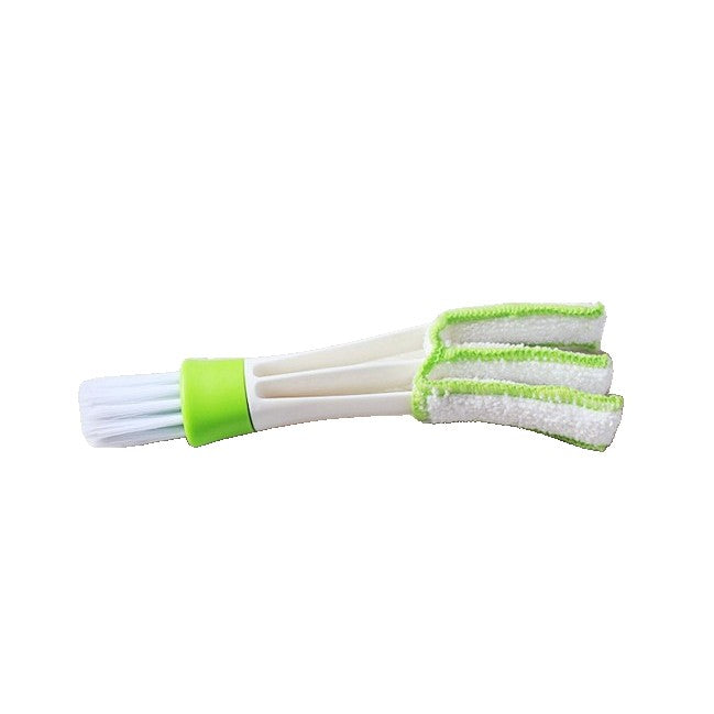 Perie Multifunctionala de Curatare, Klevo, pentru Ventilatie Auto, Doua Capete, Moale, Microfibra, Alb-Verde, 16.25cm