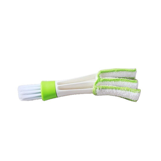 Perie Multifunctionala de Curatare, Klevo, pentru Ventilatie Auto, Doua Capete, Moale, Microfibra, Alb-Verde, 16.25cm