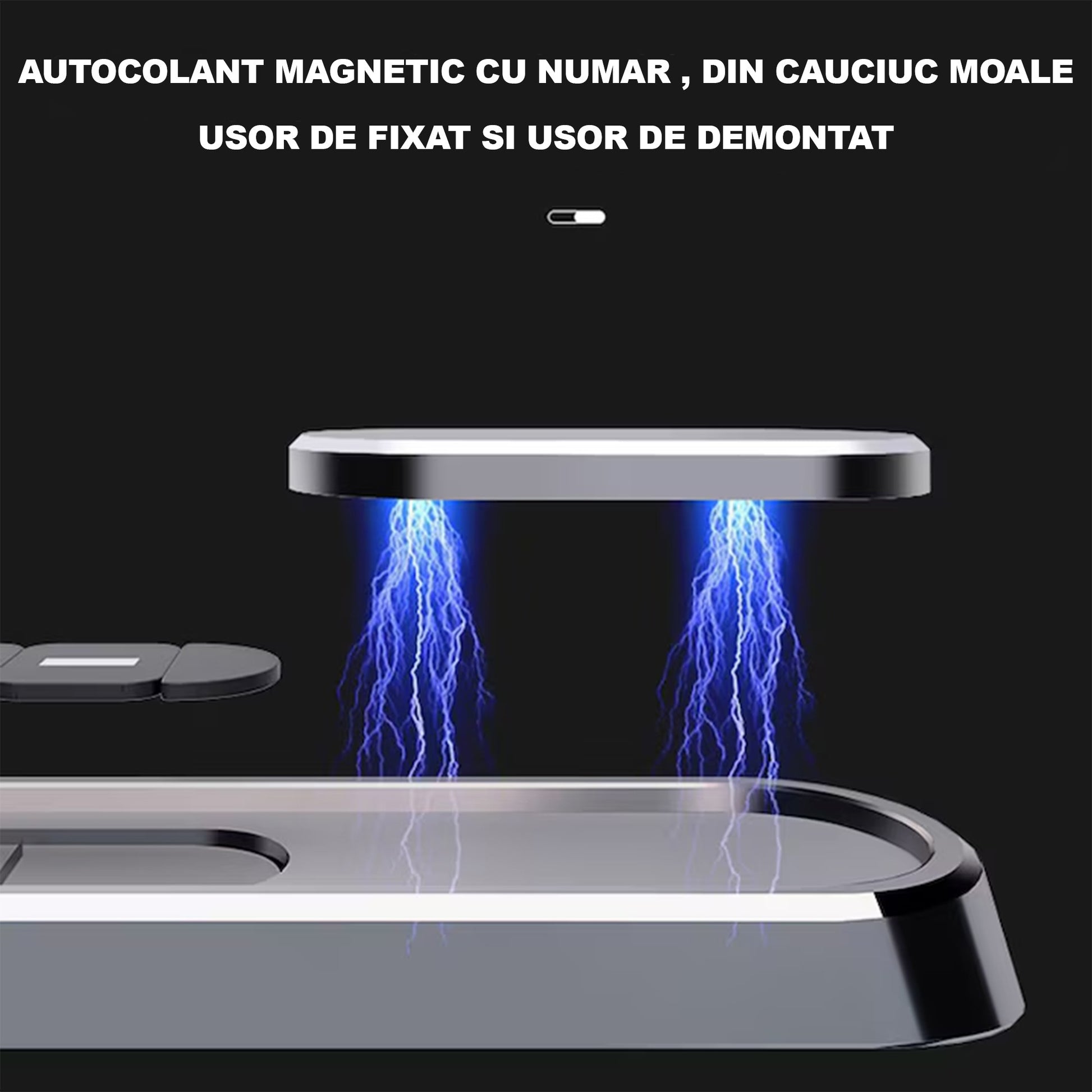 Suport Auto Numar Telefon Parbriz, Klevo, Aliaj de Aluminiu, Lipire cu Banda Dubla Adeziva, 13,8 cm, Negru