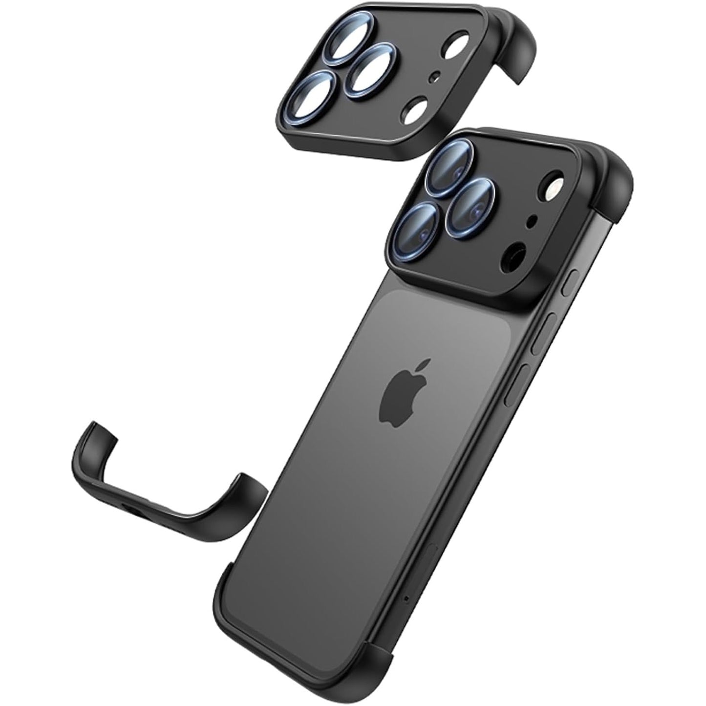 Carcasa de Telefon, Klevo, Compatibila Apple iPhone 17 Pro Max, Fara Rama, doar Colturi si Camera, din Metal, Grosime 0.1 mm, Negru