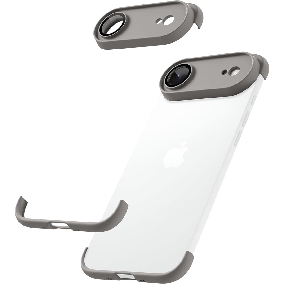 Carcasa de Telefon, Klevo, Compatibila Apple iPhone 17 Air, Fara Rama, doar Colturi si Camera, din Metal, Grosime 0.1 mm, Gri Titanium