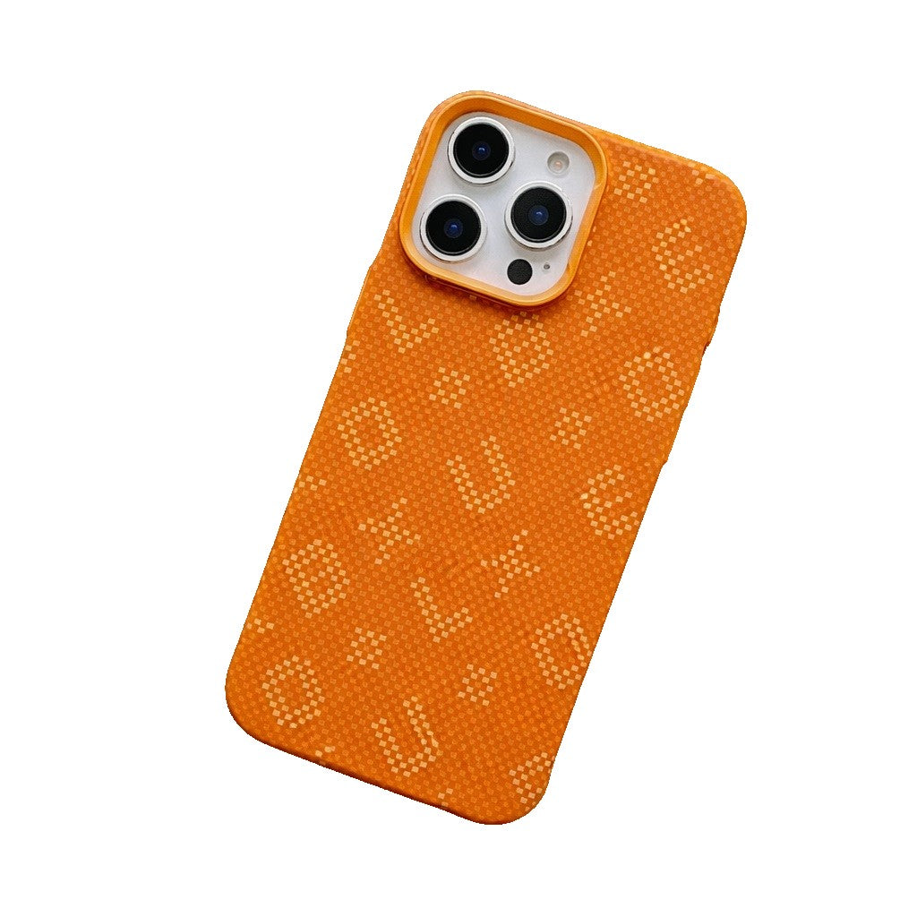 Carcasa Magnetica, Klevo, Compatibila Apple iPhone 16 Pro Max, din Fibra de Carbon, Litere Fosforescente, Portocaliu