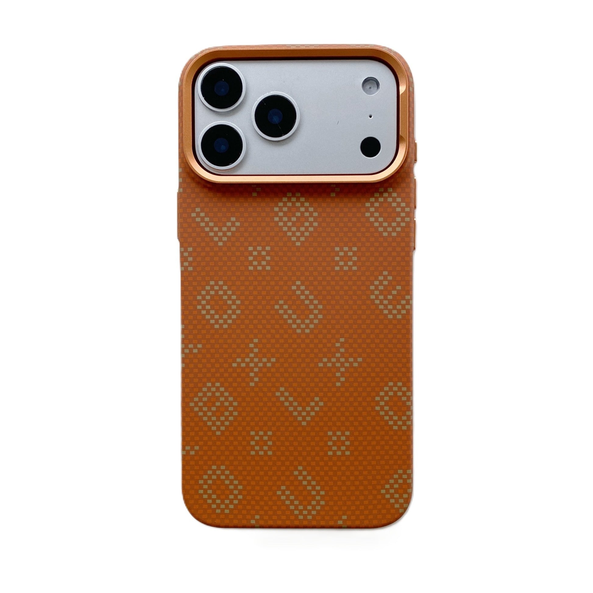 Carcasa Magnetica, Klevo, Compatibila Apple iPhone 17 Pro Max, din Fibra de Carbon, Litere Fosforescente, Portocaliu